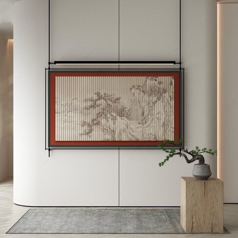 新中式山水装饰画高级感餐厅墙面装饰挂画KTV会所金属吊杆灯光画,家居饰品,现代装饰画,淘宝优惠券,粉丝福利购,淘宝优惠卷