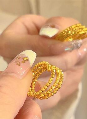 日本MUMI三生三世爆闪蹦迪珠彷黄金三圈戒指女轻奢小众可调节戒指