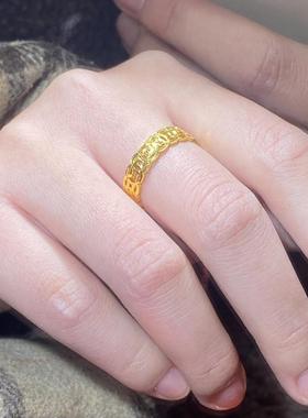 日本MUMI覆古国潮风18k金色不掉色钛钢镂空铜钱戒指转运招财食指