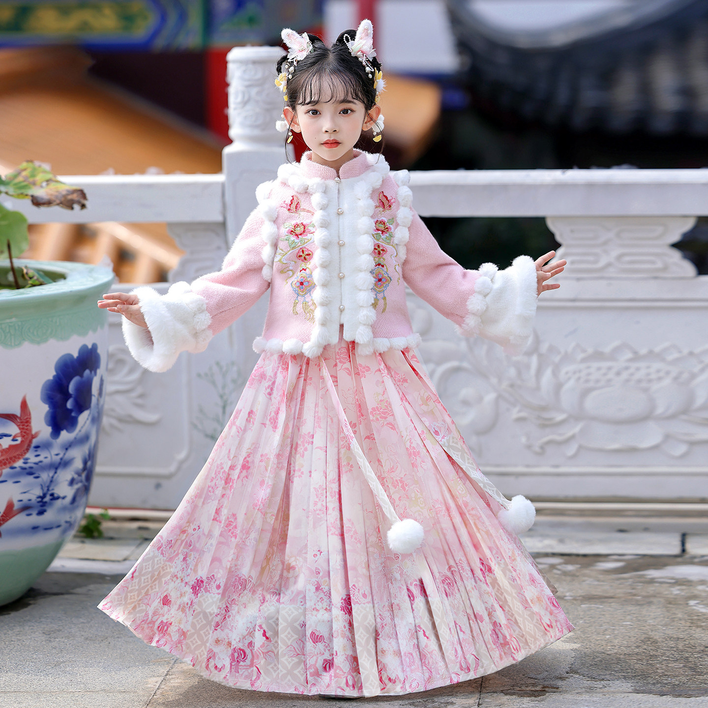 拜年服女童冬装儿童汉服秋冬唐装新中式新年衣服喜庆过年服红古装
