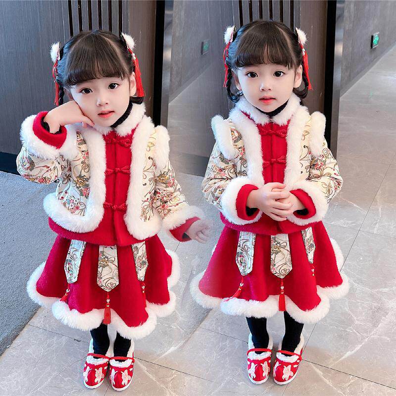 冬装加厚年服女儿童冬季保暖女孩中国风国潮喜庆过年女宝周岁礼服