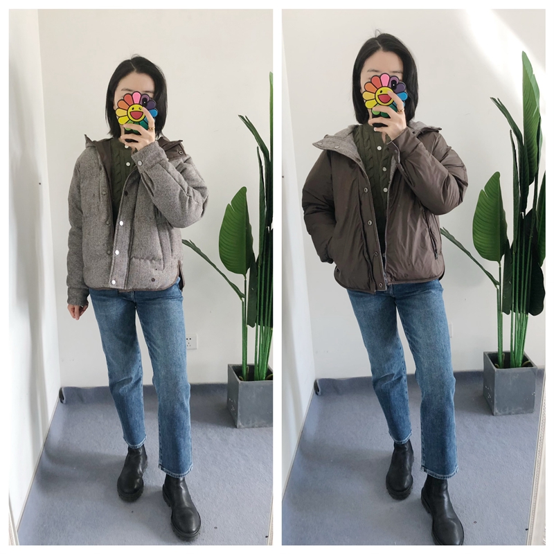 买手店BC 高蓬松鹅绒女连帽厚款保暖羽绒服耐寒双面穿小个子外套