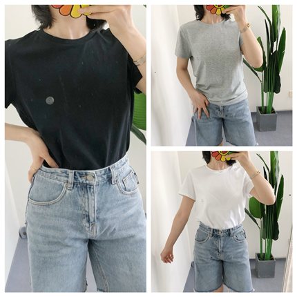 清 换 买手店 经典女圆领刺绣 纯色棉质短袖T恤outlets