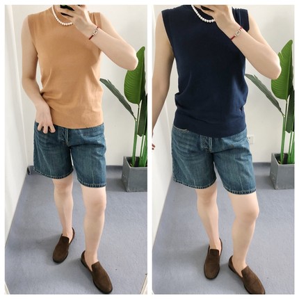 买手店 圆领薄款平纹比马棉无袖针织上衣