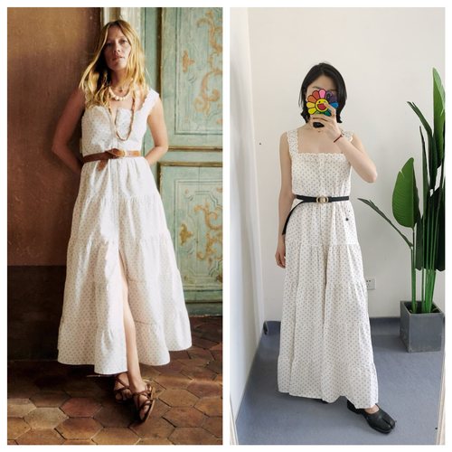 爆款哦~买手店sez@ne 早秋优雅小碎花刺绣纯棉连衣裙无袖吊带长裙