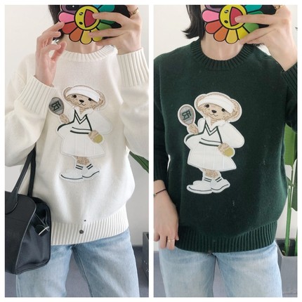 买手店 紫标 伦敦限定 网球女款小熊羊绒针织套头衫时尚百搭毛衣