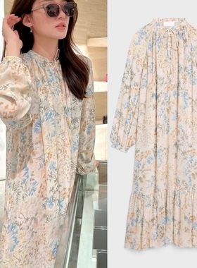 发顺丰 原标 买手店cel 清新唯美桑蚕丝印花真丝连衣裙中长裙