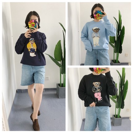 买手店 25秋冬 男款小熊纯棉针织套头毛衣 商务休闲