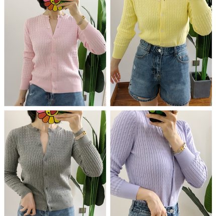 清货  买手店 细麻花纯棉绞花针织开衫外套女大童outlets