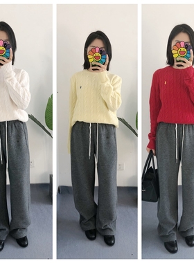 买手店 经典圆领男款90羊毛10羊绒绞花针织套头衫麻花毛衣宽松