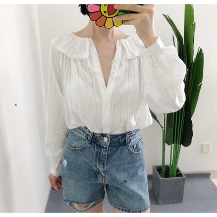 原标少量 买手店doen JACEY 法式浪漫甜美蕾丝花边泡泡袖长袖衬衫