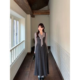 气质风设计高级百搭蝴蝶结显瘦收腰长袖 法式 连衣裙女 新款 2025秋季