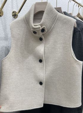 2025秋冬新款韩版立领羊毛马甲双面呢大衣内搭通勤时尚叠穿无袖