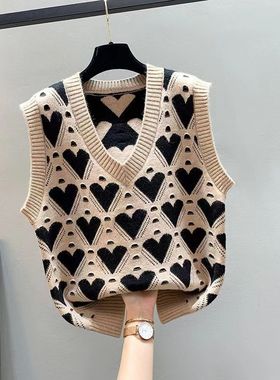 马甲背心外套春季外搭2023新款针织女士秋冬毛衣韩版V领宽松外穿