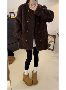 2025冬季韩版宽松皮毛一体仿羊羔绒外套女新款时尚气质毛大衣胖mm