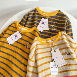 女宽松打底 加厚加密绒感撞色条纹长袖 韩 Egg秋冬小暖炉