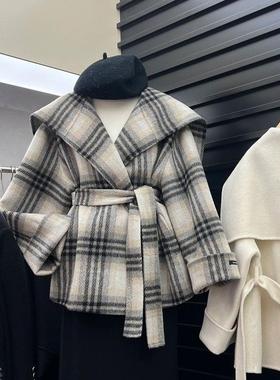 2025新款韩系小香风收腰呢子大衣高级感名媛气质格纹毛呢外套女