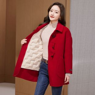 可拆卸内胆秋冬牛角羊毛大衣内胆新款 羽绒服外套一衣三穿