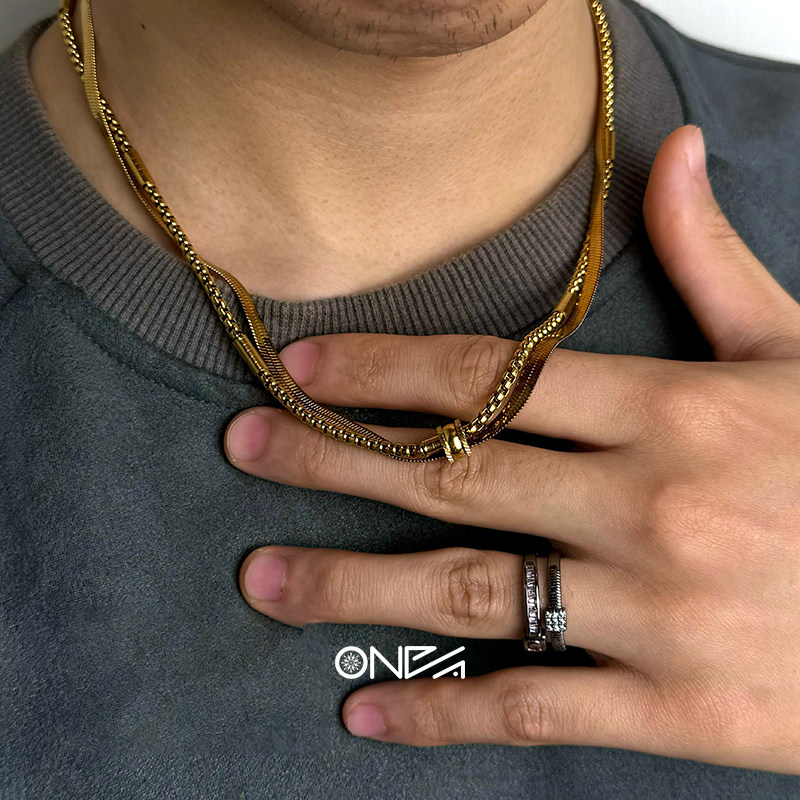 ONEPART原创双股设计款金色叠戴男女同款钛钢项链高级感锁骨链