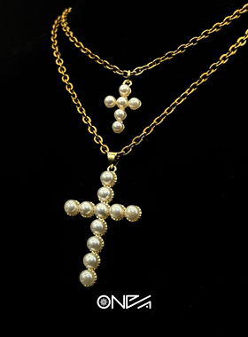 ONEPART贝珠十字架吊坠项链