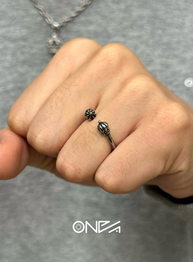 ONEPART重工复古皇冠开口戒指男女通用不掉色钛钢戒指