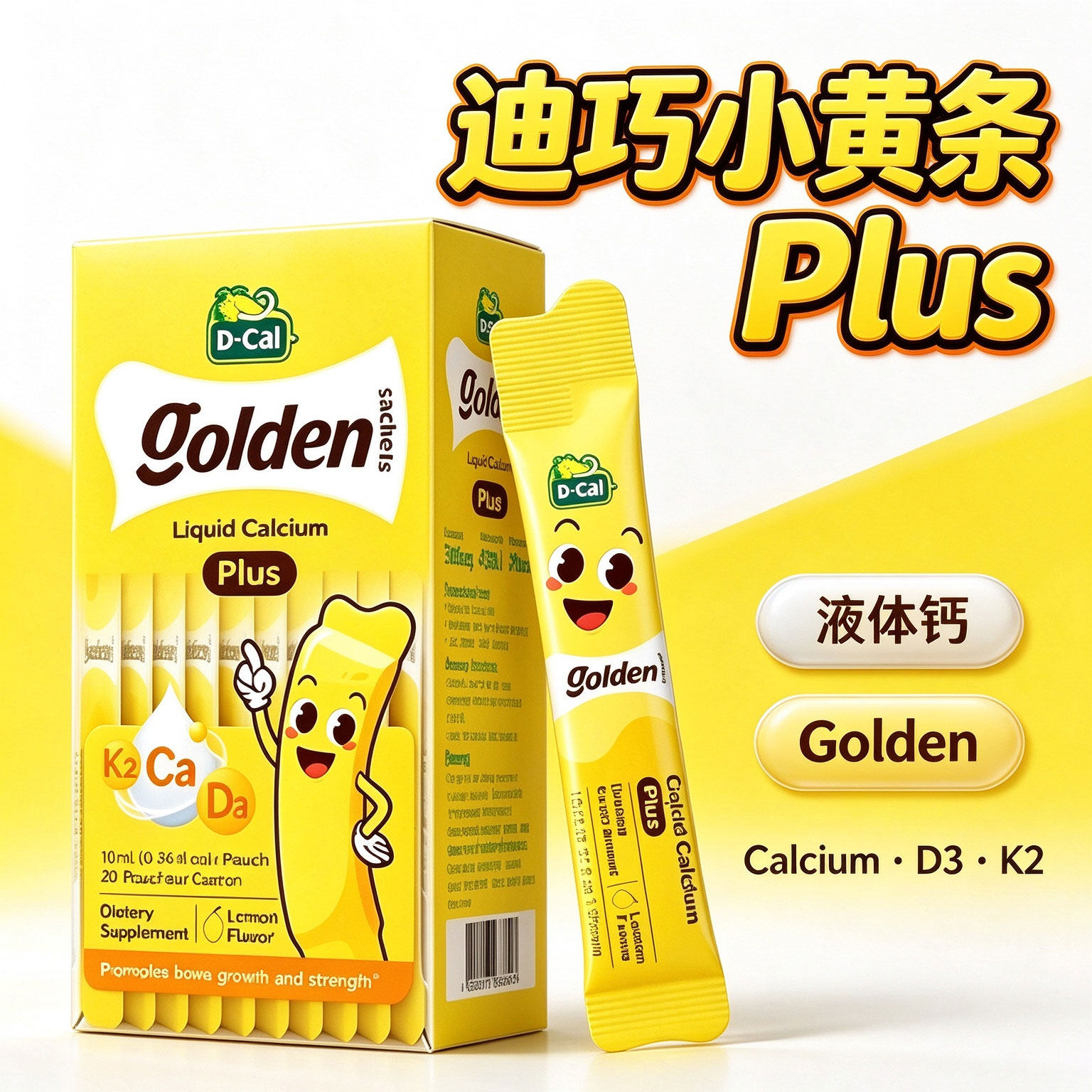 迪巧小黄条液体钙dcal小金条plus儿童维生素d3k2钙liquidcalcium