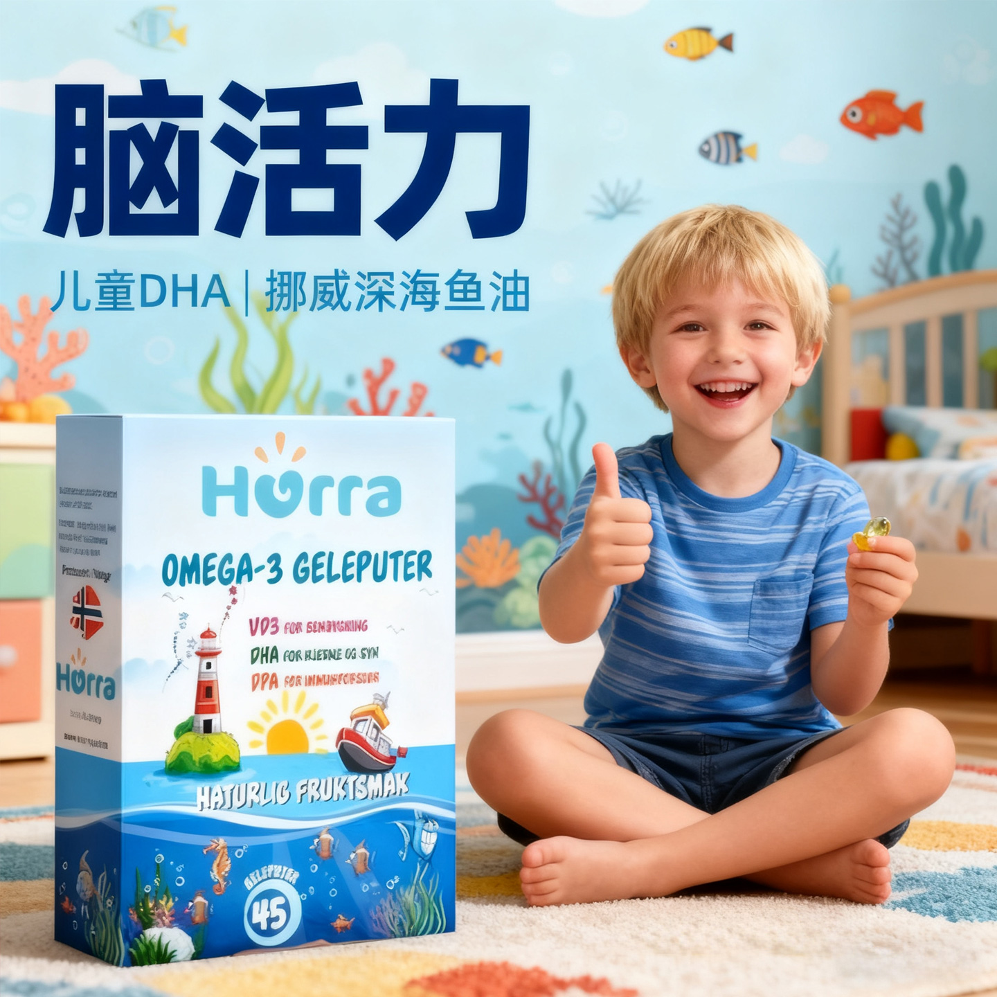 挪威进口Oomega3脂肪酸儿童青少年专注力情绪鱼油dha一岁以上