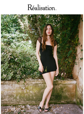 RealisationPar 连衣裙微透方领性感小黑裙真丝短裙 The Lea