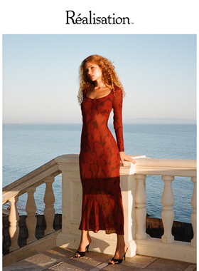 RealisationPar 连衣裙红色长袖复古真丝长裙 The Inka