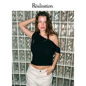 The RealisationPar 背心黑色露肩真丝不对称吊带上衣 Samantha