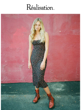 RealisationPar 玫瑰碎花吊带复古真丝连衣裙The Alba