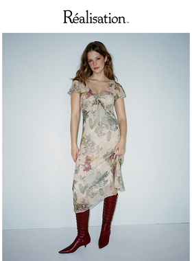 RealisationPar 连衣裙V领轻盈油画感真丝斜裁长款茶歇裙 The Meg