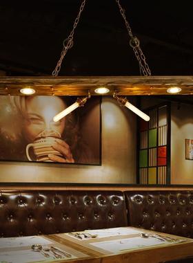 复古创意烛台吊灯loft工业风餐厅咖啡厅酒吧吧台木质长条轨道灯具