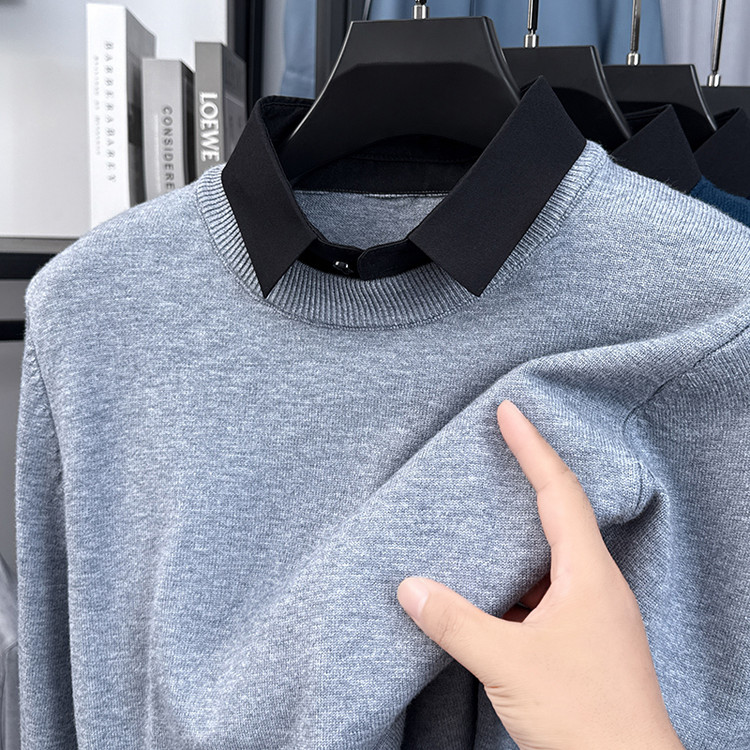 普通毛线POLO领宽松青春活力风套头针织衫/毛衣