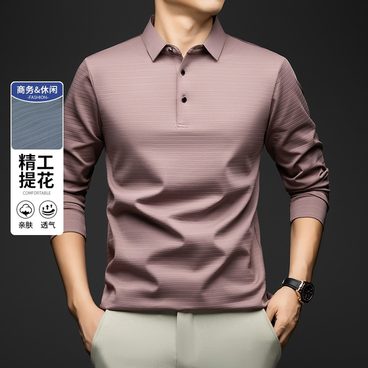 POLO领修身其它面料商务风秋季Polo衫