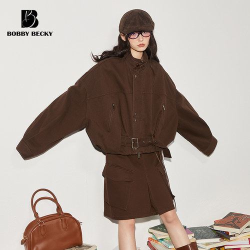 Bobbybecky复古宽松机车夹克做旧弯刀裤美式工装半身裙