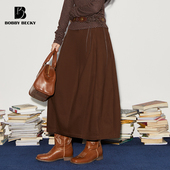 Bobbybecky美式 复古斜纹花苞半身裙自然棉松紧腰显瘦百搭蓬蓬裙