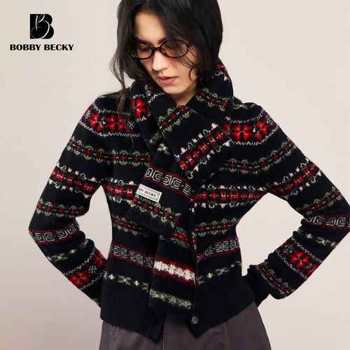 Bobbybecky费尔岛提花开衫毛衣