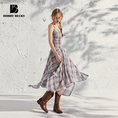 BOBBYBECKY原创复古格纹吊带连衣裙重工大裙摆显瘦女装 衣服