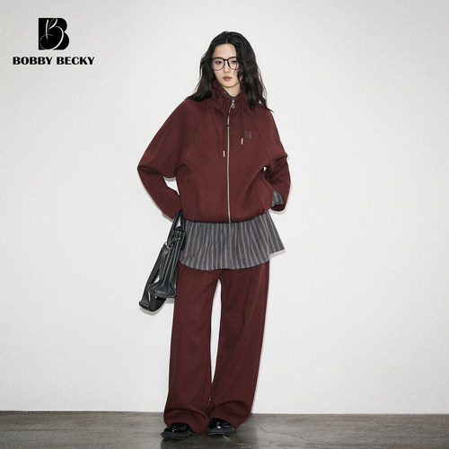 BobbyBecky复古软糯云感花苞领抽绳立领卫衣外套阔腿直筒休闲裤