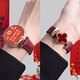 适用华为gt6表带watch5四叶草真皮华为gt5表带磁吸扣gt5pro新款 安可拉红女士腕带gt4高级表链41 42mm替换配件