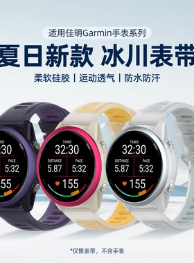 适用Garmin佳明手表255表带冰川透明硅胶VenuSQ替换链智能运动Forerunner645/265/245/158腕带夏天男女配件