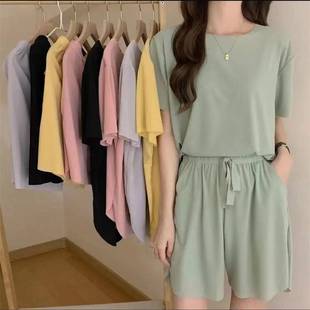 冰丝清凉短袖睡衣女士夏季可外穿舒适短裤宽松休闲家居服两件套装