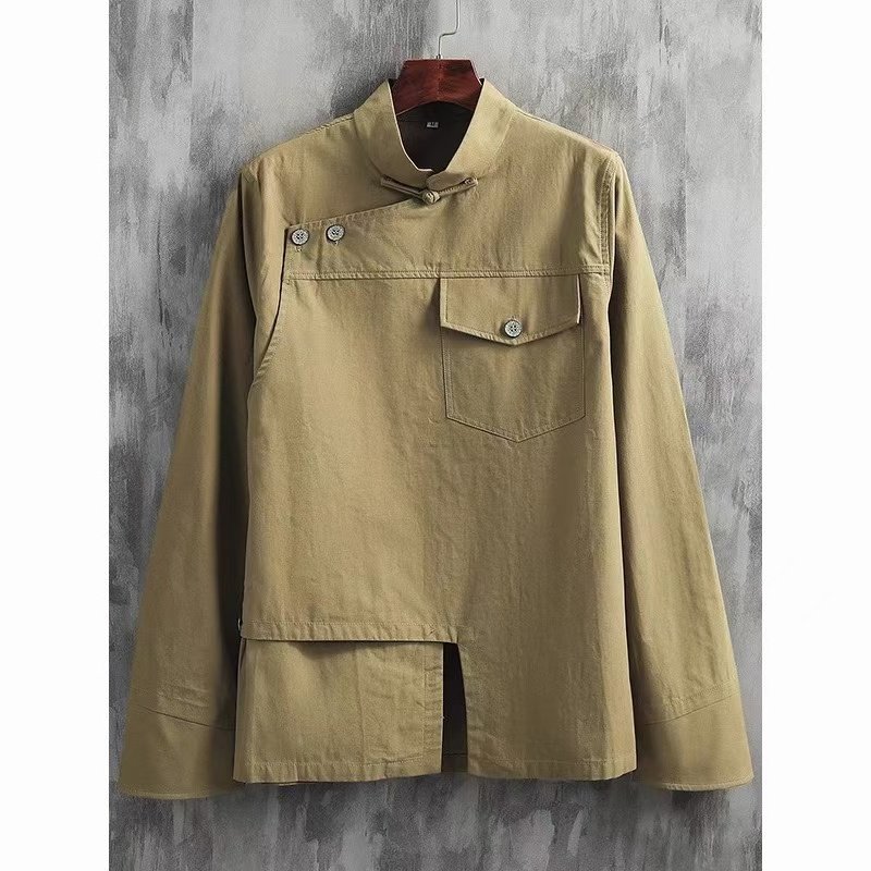 秋季新中式高级感纯色立领长袖唐装男士潮牌中国风设计感盘扣上衣,男装,唐装,淘宝优惠券,粉丝福利购,淘宝优惠卷