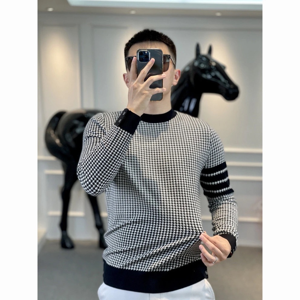 四道杠欧货潮流千鸟格卫衣