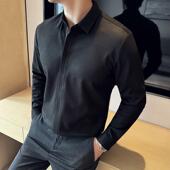 高级感时尚 长袖 拉链衬衫 2025新款 男士 潮牌轻奢休闲磨毛翻领上衣服