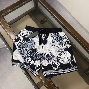 夏季薄款潮牌休闲时尚印花短裤男士个性宽松百搭直筒运动五分裤子