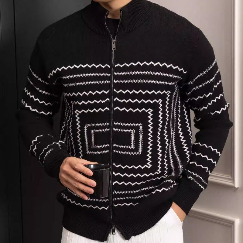 秋冬季新款慵懒风线条印花舒适外套男士商务洋气撞色设计开衫毛衣,男装,针织衫/毛衣,淘宝优惠券,粉丝福利购,淘宝优惠卷