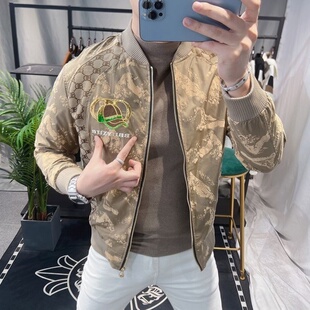 欧洲站高端刺绣痞帅棒球领外套男士潮牌时尚休闲拉链开衫夹克上衣