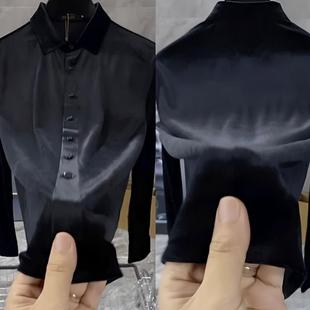 秋冬季新款纯色金丝绒长袖衬衫男士潮牌休闲轻奢时尚黑色百搭上衣
